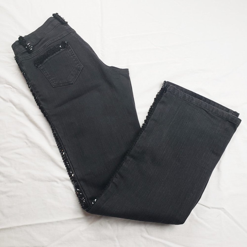 Cache Black Boot Leg Jeans With Sequines Size 6 - image 4